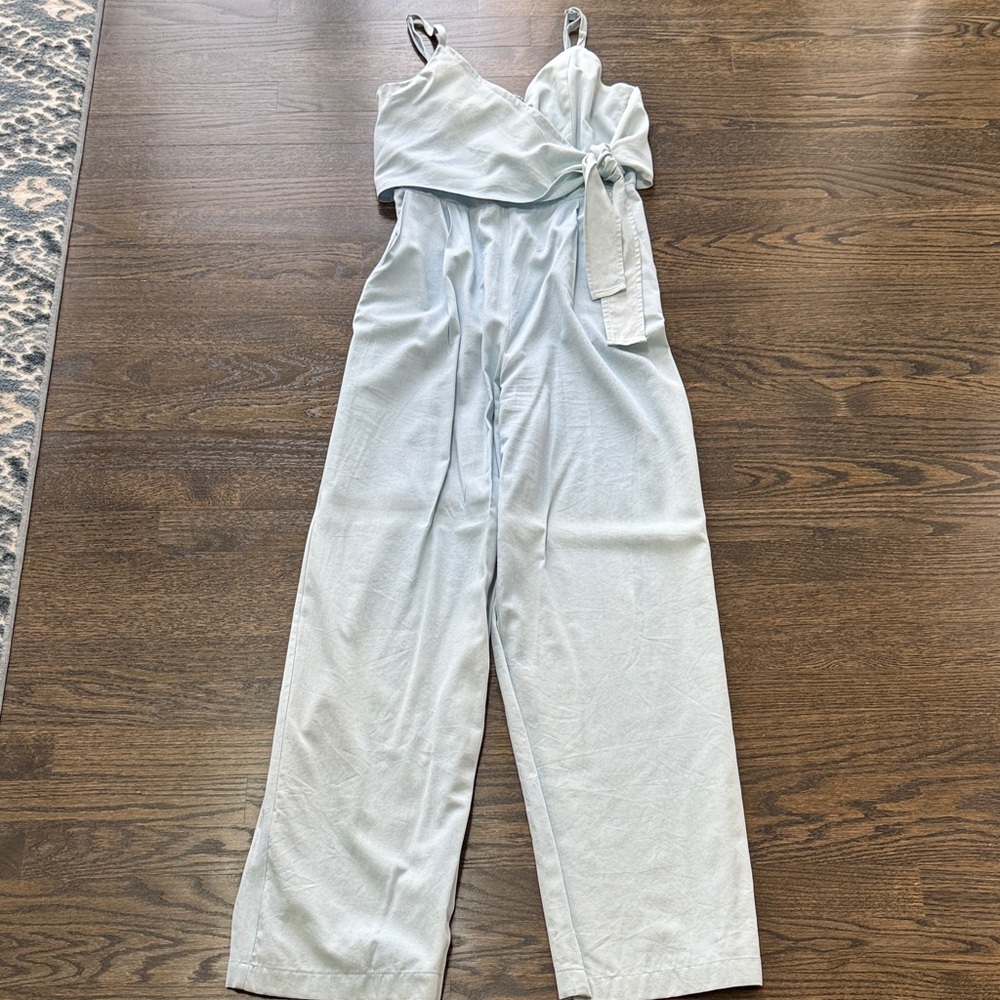 Lulu's Wide Leg Chambray Wrap Jumpsuit